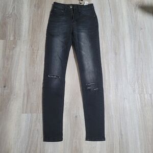 BOOHO BLUE PETITE HIGH WAISTED SKINNY JEANS